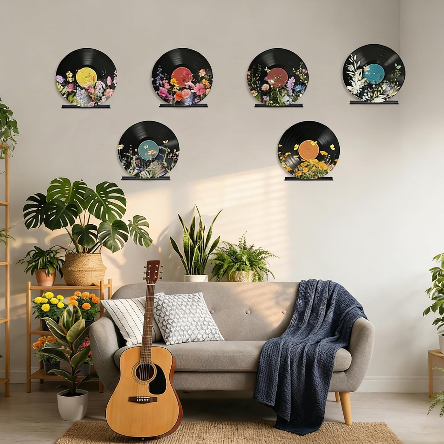 9PCS Vinyl Record Shelf Wall Mount 12 Inch Black Metal Record Holder Display Floating Shelves for Wall Magazine Shelf Minimalist Record Wall Storage Set for Bedroom Living Room Office