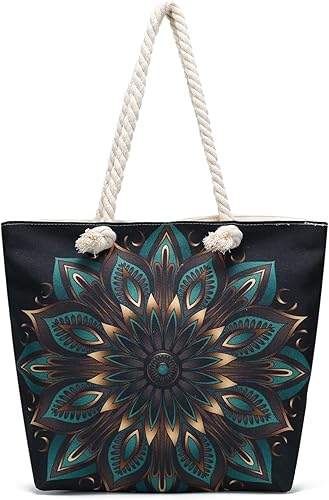 Bolsas de mano con asa de cuerda, bolsa grande con asas de cuerda, lona resistente, reutilizable, bolsa de compras para comestibles, bolsa de playa