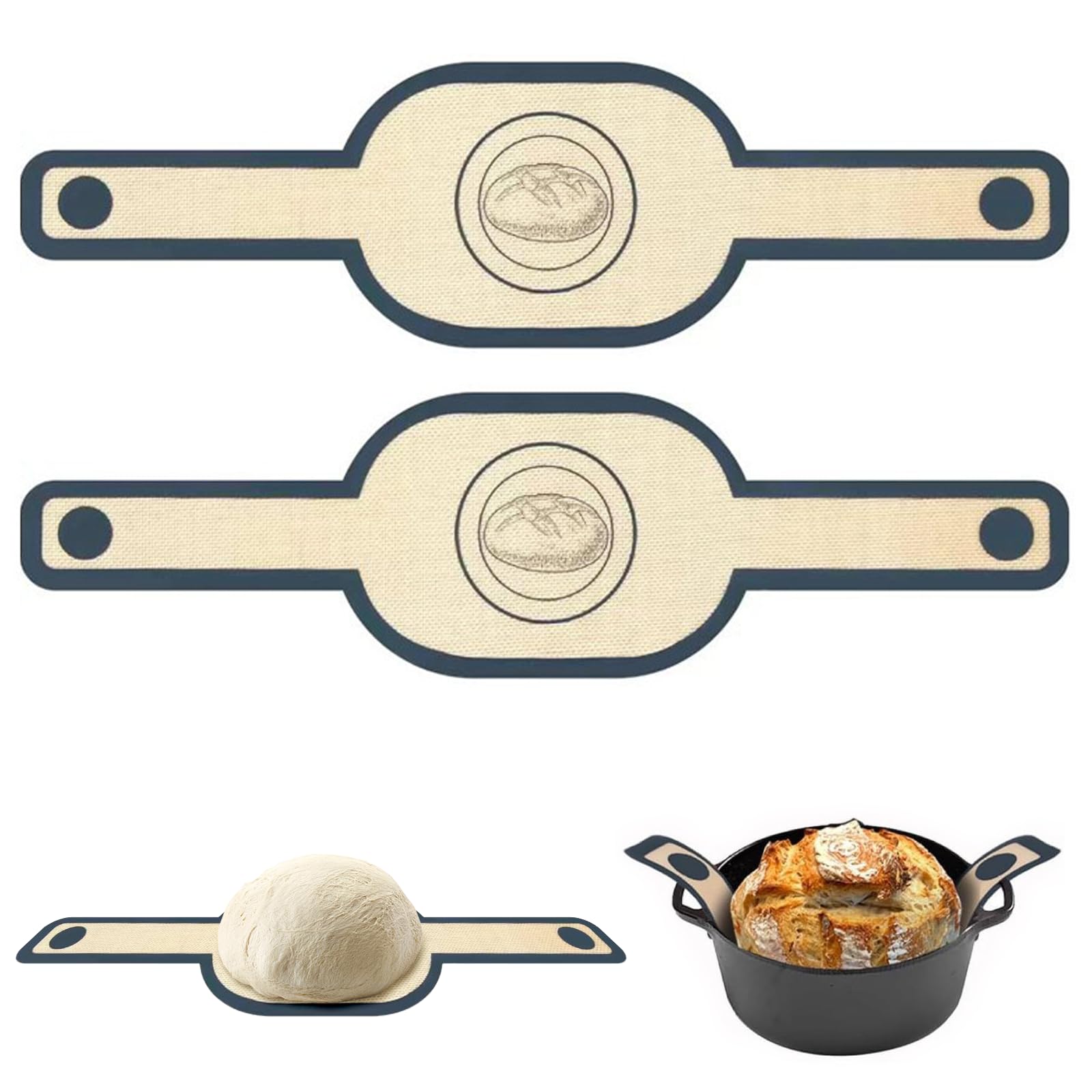 2PCS Oval Silicone Bread Sling for Dutch Oven Non Stick Reusable Bread Baking Mat Sourdough Making Accessories with Long Handles Transfer Sour Dough Baking Tool