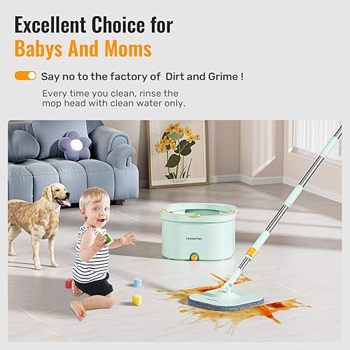 Miniatura 5 de Juego de trapeador giratorio y cubo con cubo de fregona interior desmontable, trapeadores y cubos para limpieza de suelos, incluye 6 almohadillas de