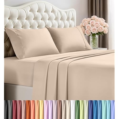 Utopia Bedding Queen Size Sheet Set – 4 Piece Bed Sheets, Soft and Breathable Microfiber, Includes 1 Fitted Sheet, 1 Flat Sheet and 2 Pillowcases – Oeko Tex (Beige)