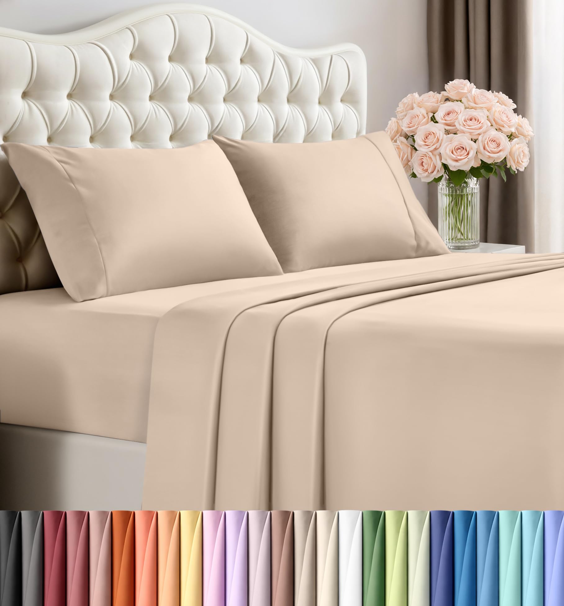 Utopia Bedding King Sheet Set – 4 Piece Bed Sheets for King Size Bed, Soft and Breathable Microfiber, Includes 1 Fitted Sheet, 1 Flat Sheet and 2 Pillowcases (Beige)
