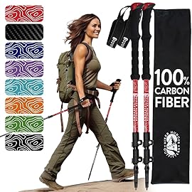 Hiker Hunger Carbon Fiber Hiking Poles Collapsible Lightweight for Women | Walking Sticks for Hiking | Trekking Poles for Hiking | Nordic Walking Poles for Seniors, Men & Kids - Red EVA Foam