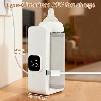 Portable Bottle Warmer,Cordless Bottle Warmer Heater, Milk Bottle Heating Bag,6 Gears Adjustable Electric Food Warmer with LCD Displayfor Most Bottles Fast Heating&Defrost for Night and Morning Use