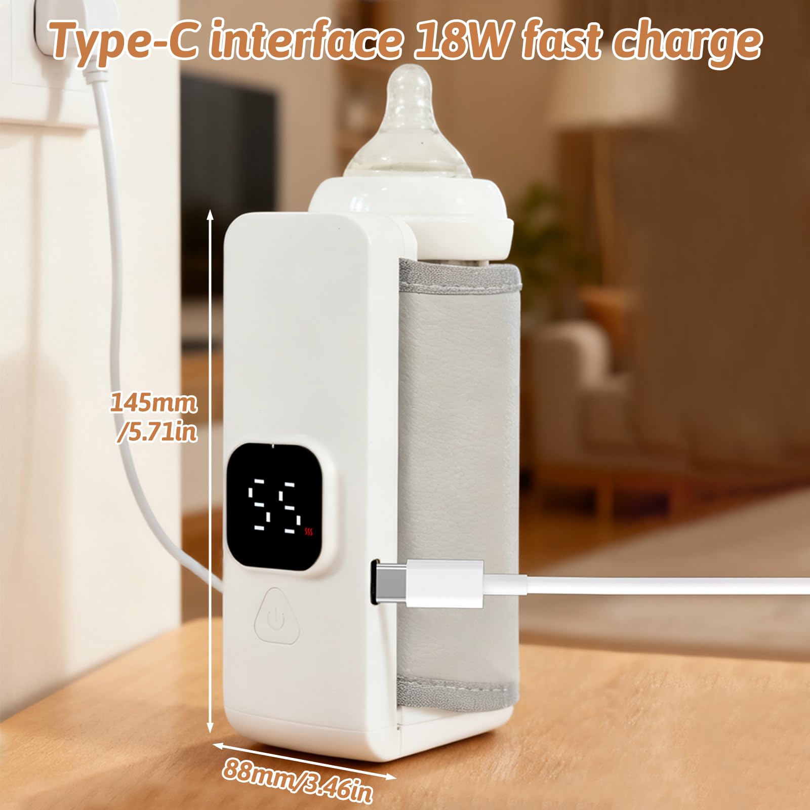 Scaldabraccia portatile, 38-55 ℃, regolabile, con indicatore LED, ricaricabile tramite USB, per latte materno e latte