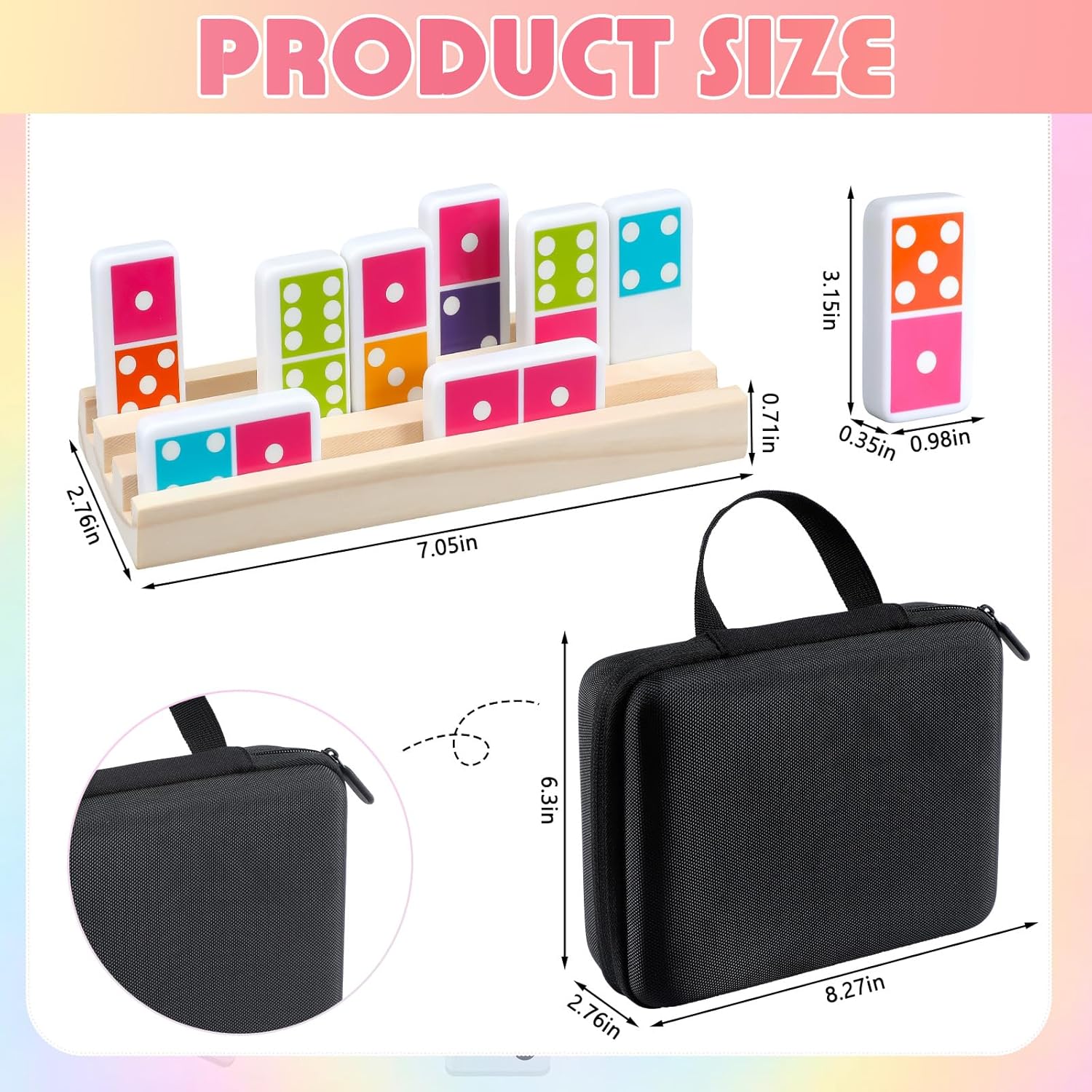 Dominoes Set for Adults 28 Colorful Double 6 Domino Tiles with 4 Wood Racks and Portable Travel Case, Family Party Board Games for Learning Educational Toys Gift