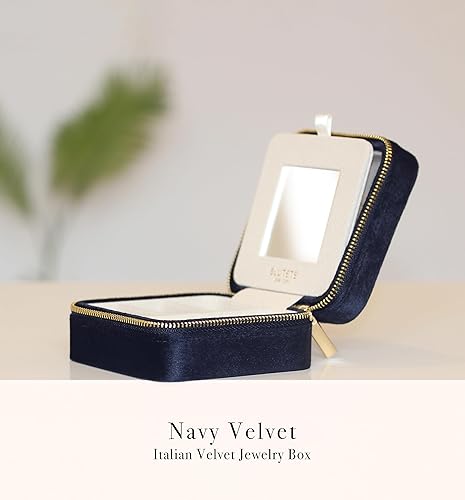Miniatura 9 de BLUTETE Joyero organizador de viaje de terciopelo con anillos de espejo aretes collares caja organizadora de almacenamiento verde salvia