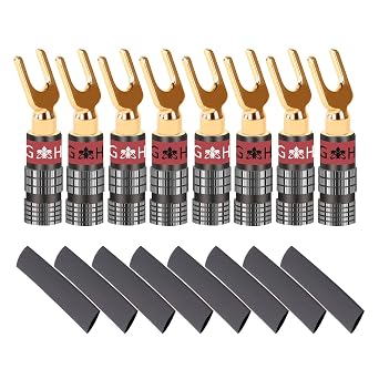 Spade Type Banana Plugs with Heat Shrink Wire Connectors,U/Y Type Banana Plugs for Speaker Wire,Free Welding Speaker Wire Connector8 PCSU/Y TypeL1062