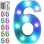 Foaky Colorful LED Number Lights with Remote, Marquee Light Up Number Sign for Night Light Wedding/Birthday Party Battery Powered Christmas Lamp Home Bar Decoration (6)