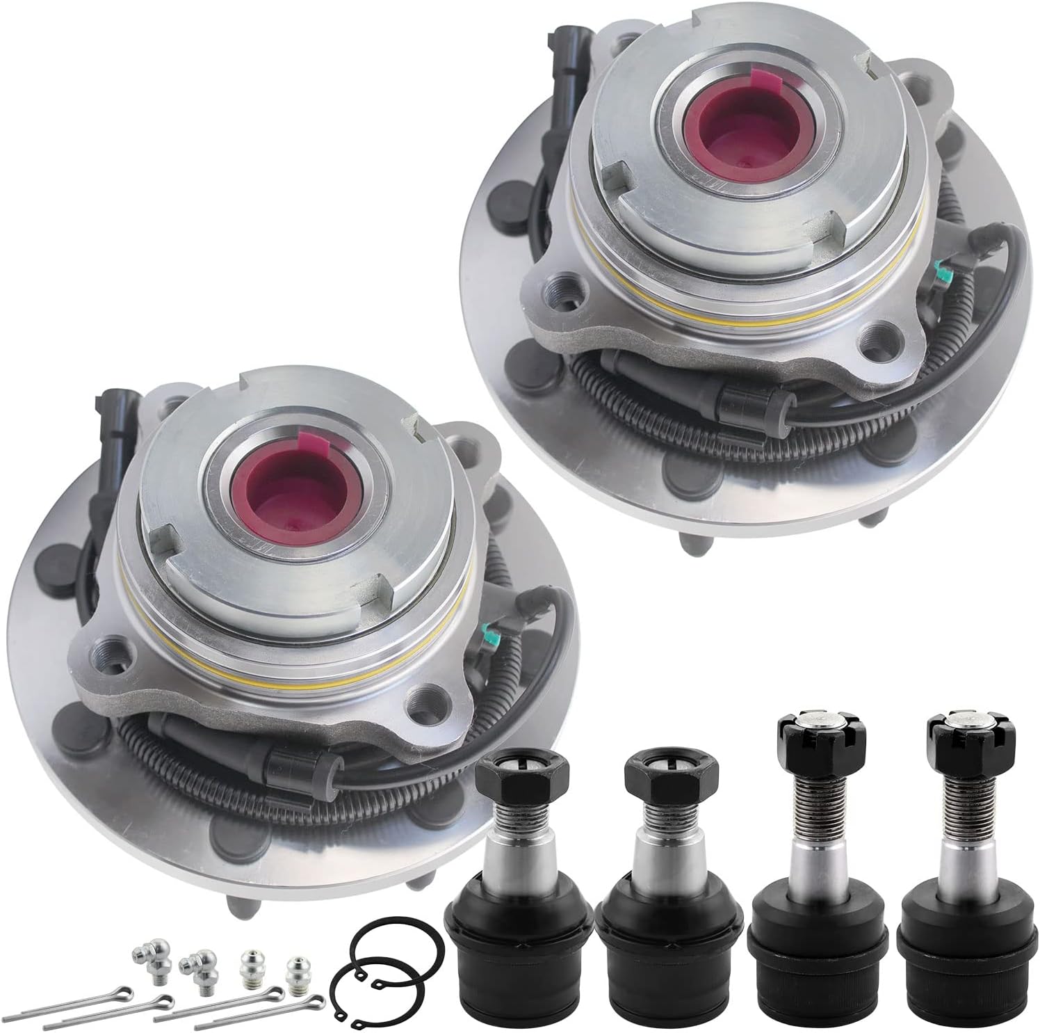 6pc JADODE Front Wheel Bearing Hub Assembly Suspension Lower & Upper Ball Joints Replacement for 1999-2004 Ford F-250 F-350 Super Duty Excursion Bearing Suspension Kit 4WD Only