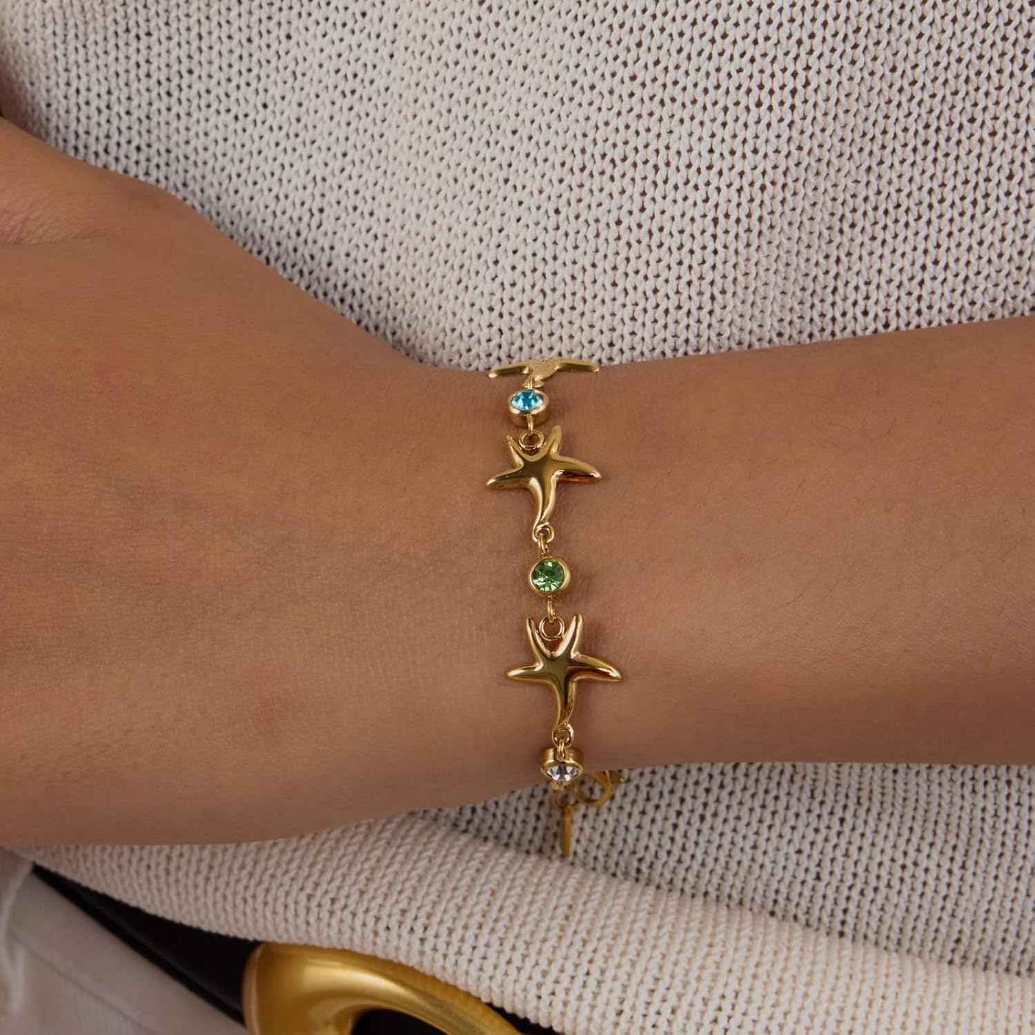 Dainty 18K Gold Plated Charm Bracelet for Women with Butterfly, Evil Eye, Heart, Star, Starfish, Shell, Turtle Charms, Elegant Gold Chain Link Tennis Bracelet - Image 3