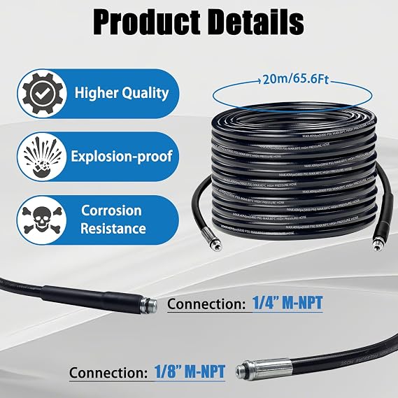 20M High Pressure Washer Hose Drain Cleaning Kit with 3 Adapters & 3 Nozzles,5800 PSI/400Bar Sewer Jetting Hose Kit Compatible with Karcher and Bosch Pressure Washer Gun,Kink Resistant