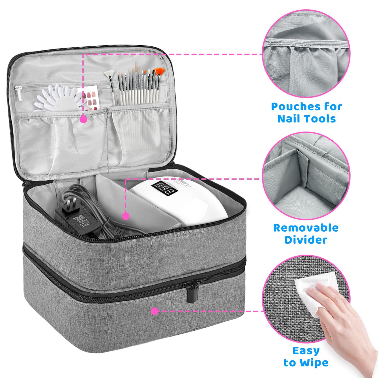 Porta Smalti Organizer, Borsa Porta Smalti può Ospitare 30 Smalto Unghie, Scatola da Viaggio Per Smalti, Valigia per Unghie Professionale Mettere Fornetto Unghie Semipermanente (Grigio)