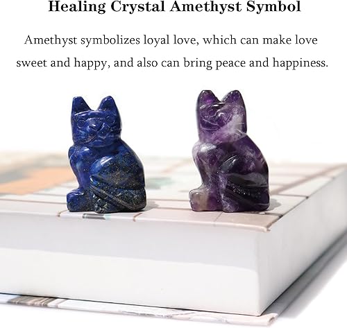 Miniatura 4 de Figuras de gato de amatista, 1 unidad, cristal curativo, regalos para amantes de los gatos, para mujeres, piedras preciosas y estatuas de gato,