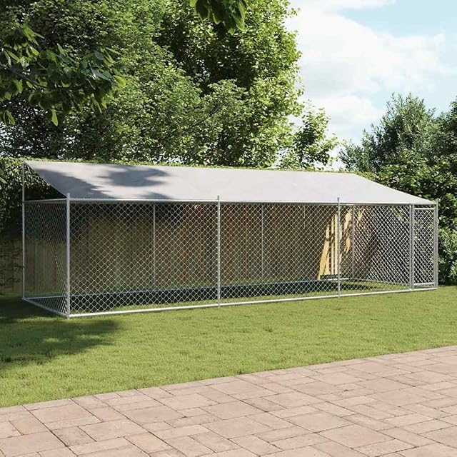 Foto 2 de 8 de vidaXL Jaula de Perros Techo y Puerta Acero galvanizado Gris 6x2x2 m