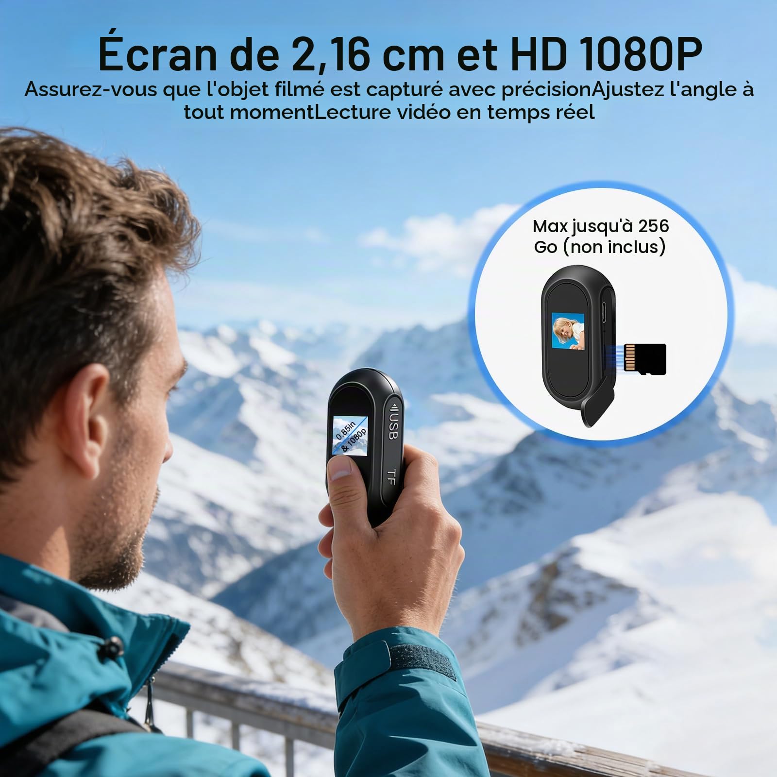 Mini Action Cam,Vidéo et Audio HD 1080P Caméra d'action,Clip Rotatif 360° avec Cordon Magnétique Camera Pieton, Portable Body Cam avec Vision Nocturne Moto/Vélos et Casques