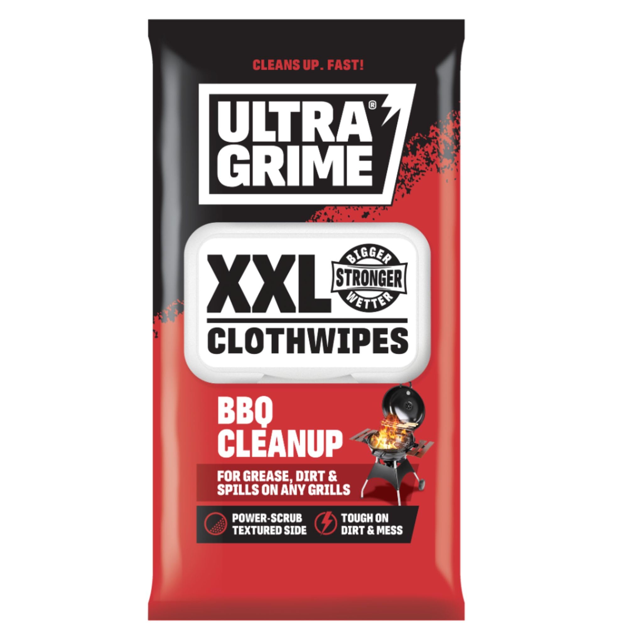 UltraGrime BBQ Cleaning Wet Wipes - Big Size Disposable Grill Wipes - Tougher Multi-Purpose Heavy-Duty Textured Barbecue Scrubbing Cloths (30 Thick XX-Large Wipes)