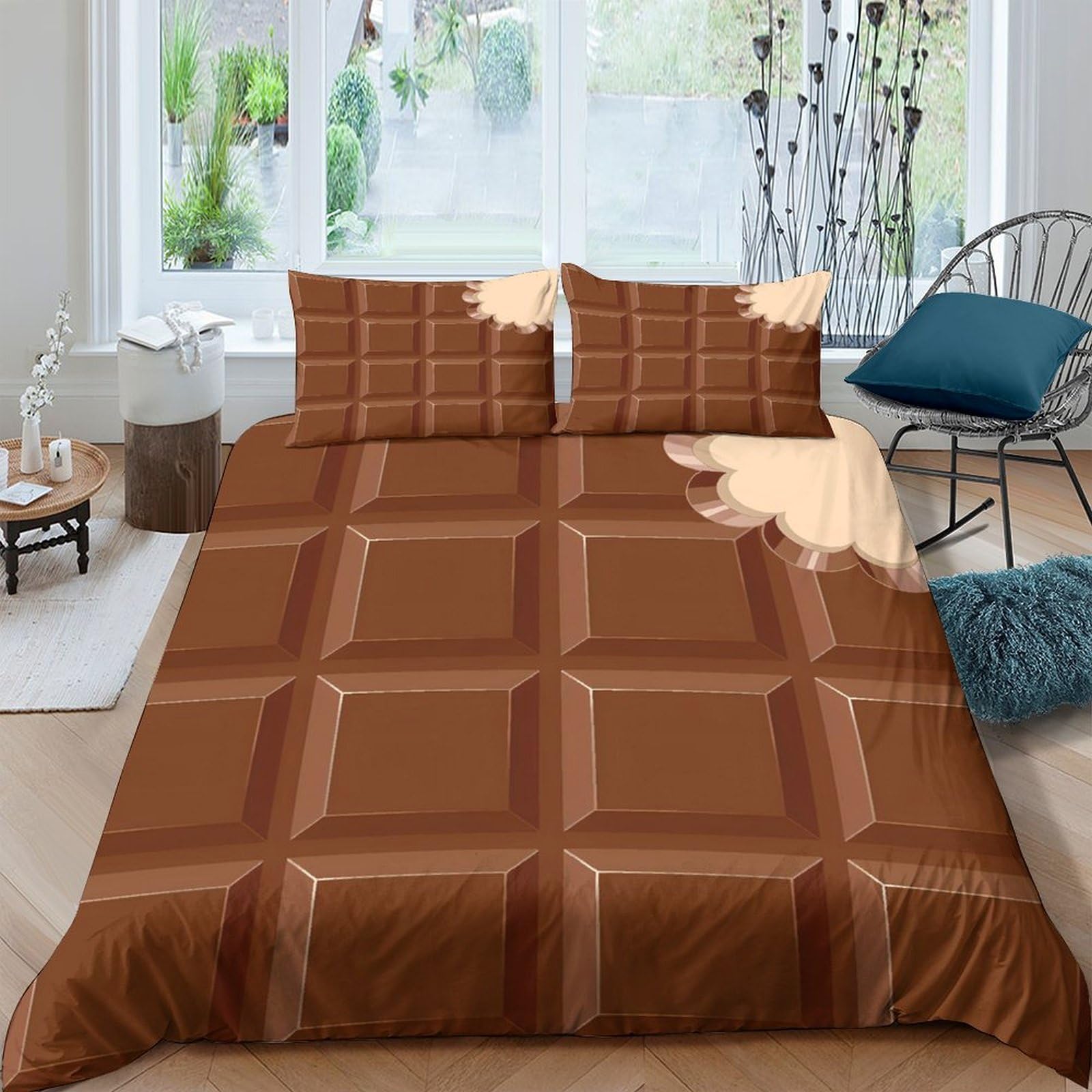 Ctjqhvkz Style-2 3D Printed Chocolate Bar Fitted Sheet Microfiber Soft Brown Snack Pattern Bed Cover For Bedroom Dorm Decor Single（135X200cm）