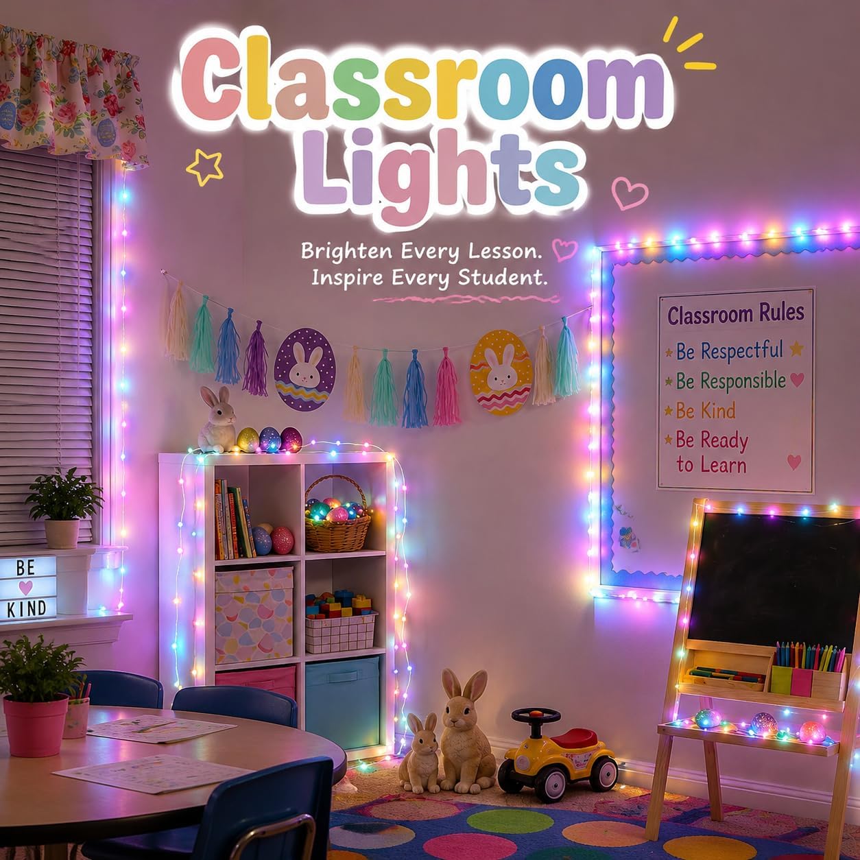 JMEXSUSS 100 LED Easter Fairy Lights for Classroom,Classroom Lights Plug in image 2