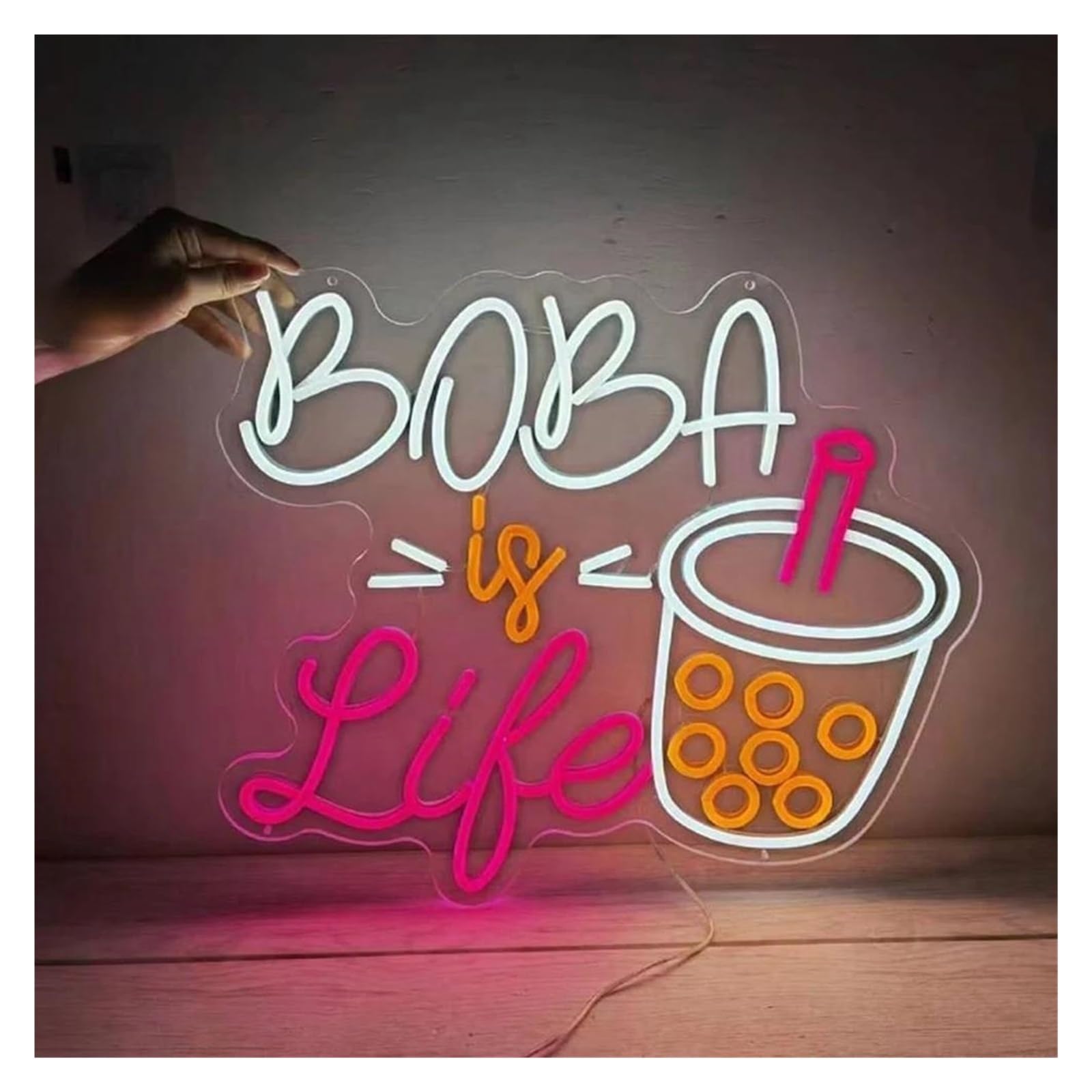 Insegna Luminosa Boba Tea is Life al Neon, alimentata Tramite USB, con luminosità Regolabile, Ideale per Decorare Le pareti di Bar e Negozi.