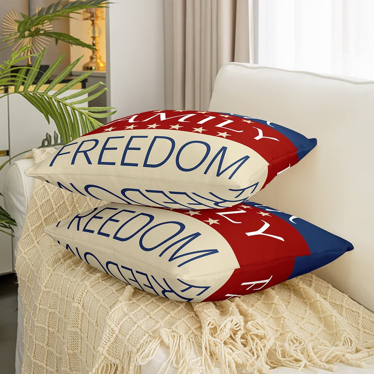Federe Cuscino Patriottiche Ni-JASW - 4 Luglio 45x45cm Stelle E Quadri