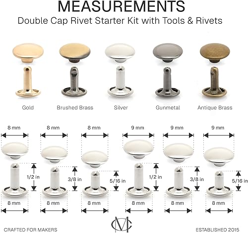 Miniatura 4 de CRAFTMEMORE Remache de cuero de 0.354 in x 0.472 in, remaches de doble tapa, remaches tubulares de metal rápido, remaches de cuero, 50