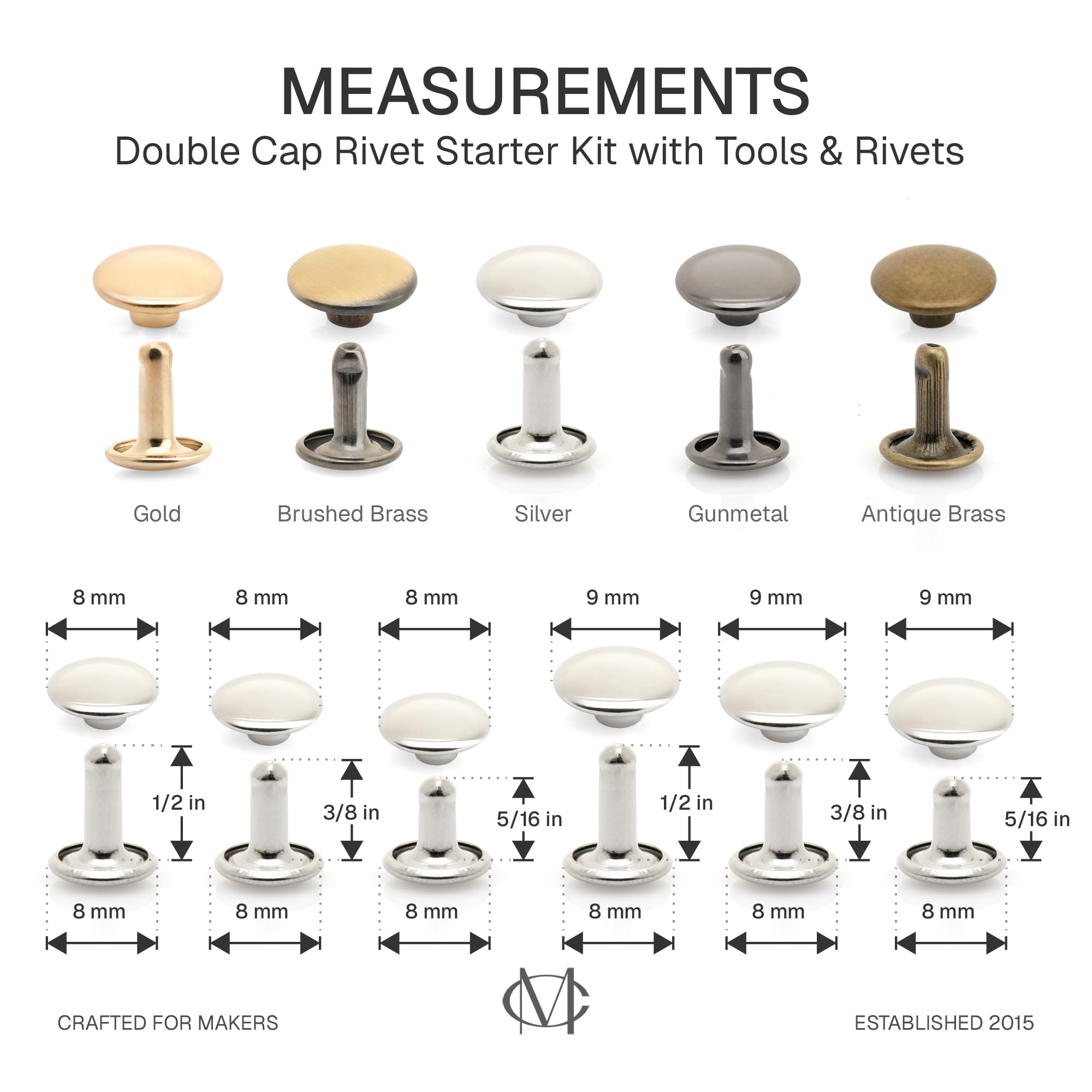 小物 rbgabt225 Amazon.com: CRAFTMEMORE 9mm Cap x 8mm Post Leather Rivet Double