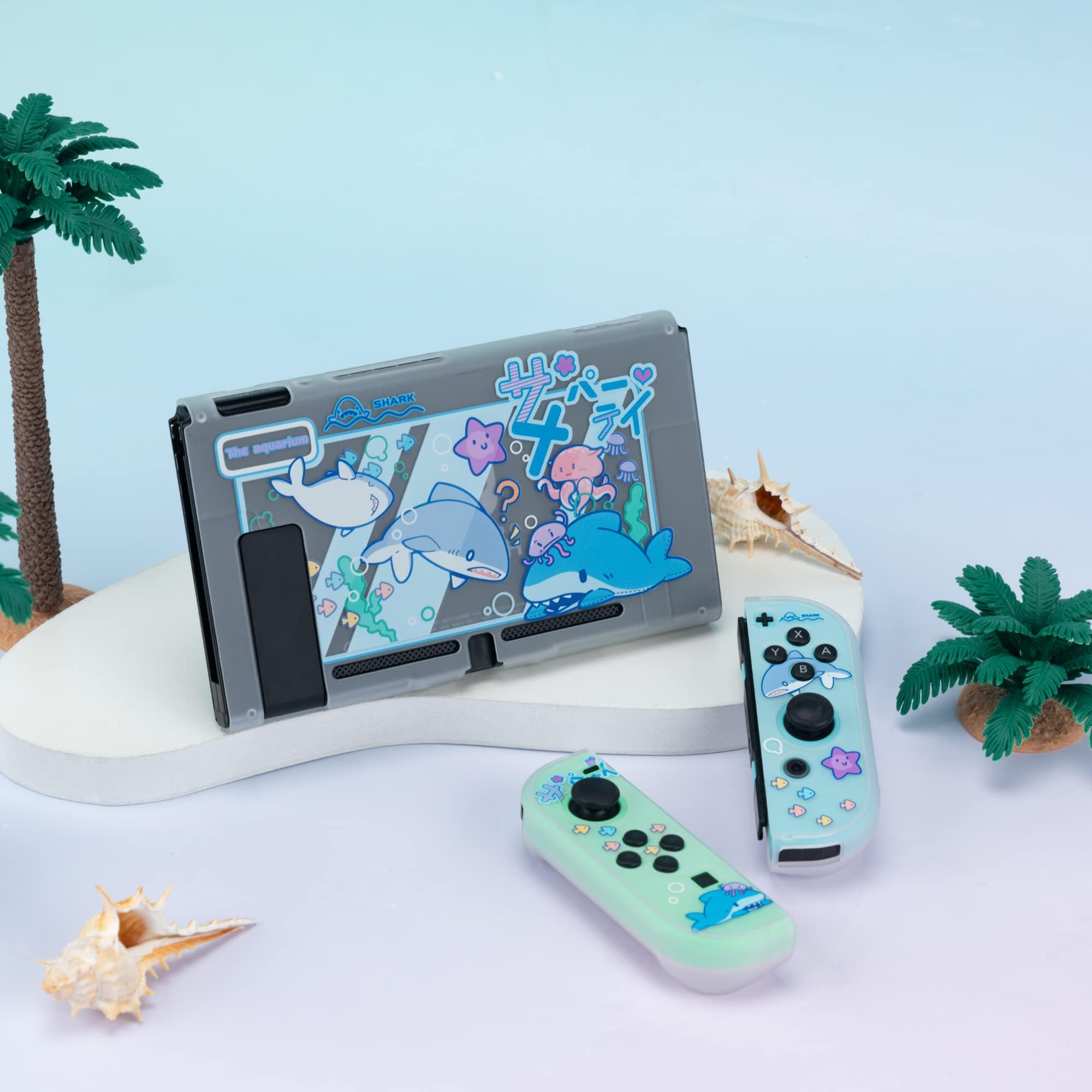 GeekShare Coque de Protection Fine Compatible avec Switch Uniquement – Absorption des Chocs et Anti-Rayures pour Switch – Shark Party (Transparent)