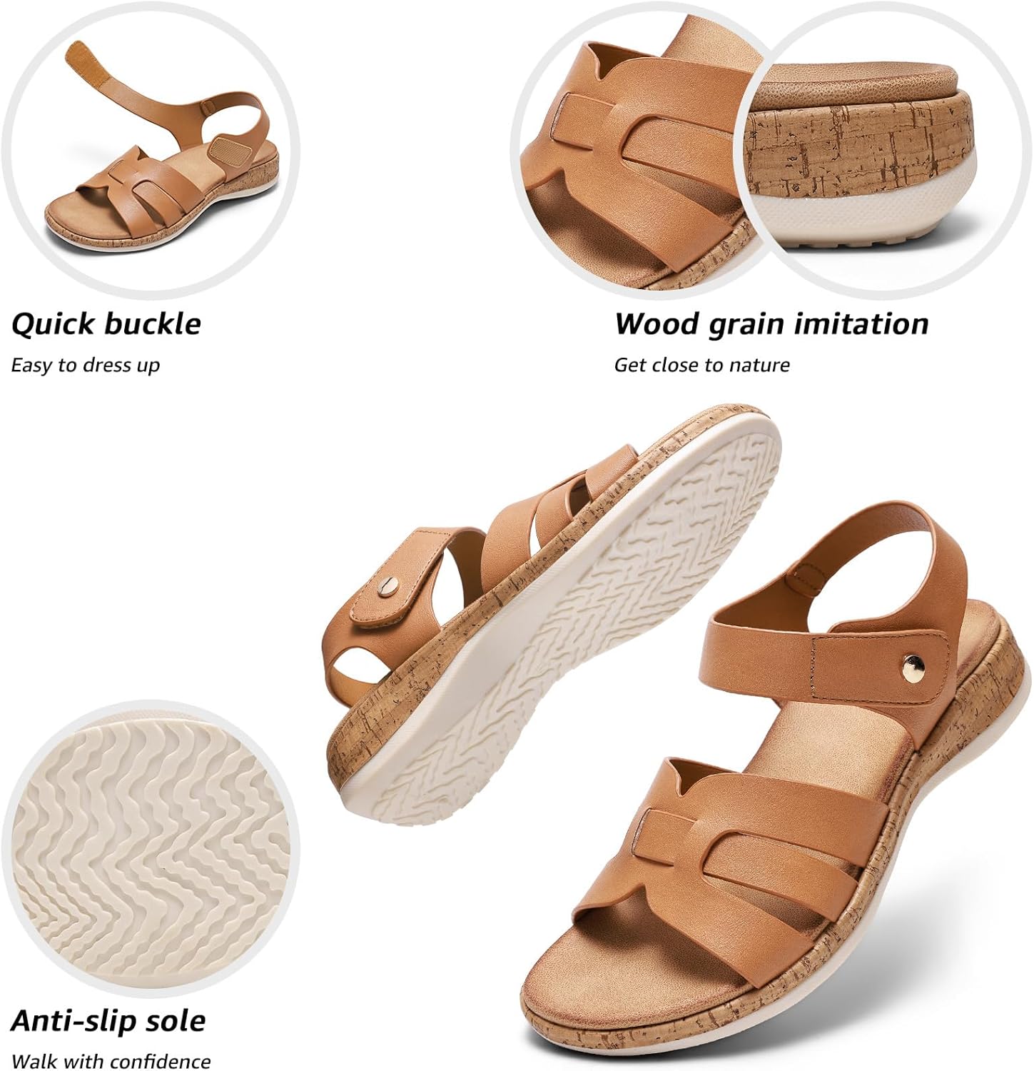 Littleplum Women's Sandals Arch Support H-Band Flat Sandals Adjustable Summer Dressy Footwear Comfort Walking Shoes for Beach,Travel - Image 4