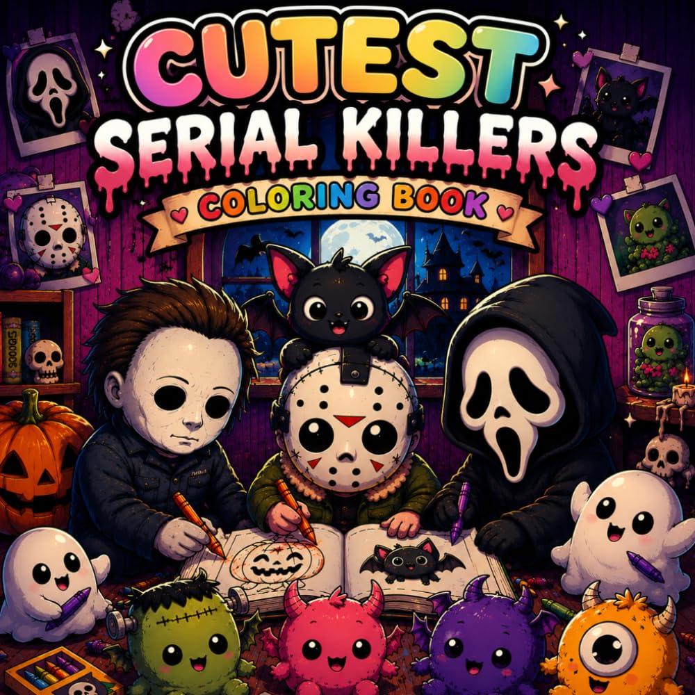 cutest serial killers coloring book: Cute and Creepy Horror-Inspired Coloring Pages for Adults and Teens with Dark Humor and Spooky Characters