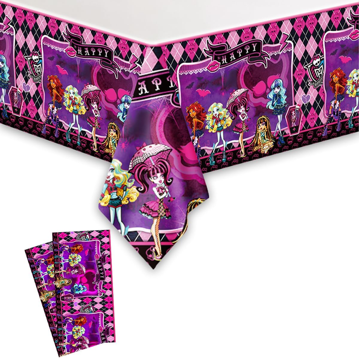 2Pack Monster High Tablecloth Disposable Tablecover Birthday Party Supplies and Decorations for Monster High Rectangle Tables 70"X42"