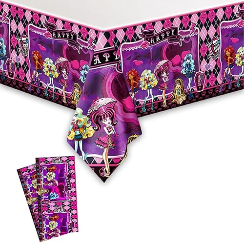 CHAMPBULL Paquete de 2 manteles desechables de Monster High para fiestas de cumpleaños, suministros y decoraciones para mesas rectangulares Monster disponible en Yaxa Peru
