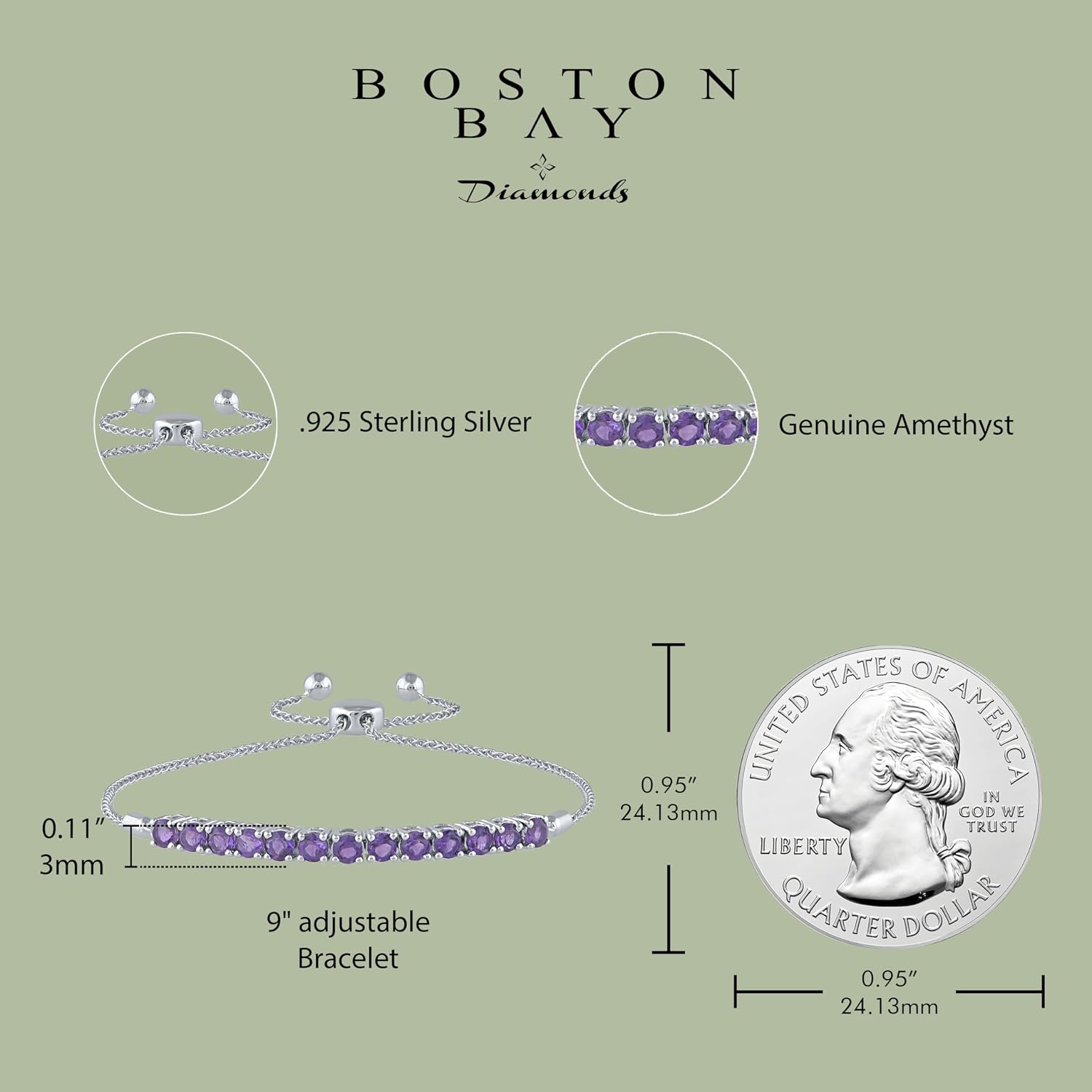 Boston Bay Diamonds .925 Sterling Silver Birtstone Bolo Bracelet