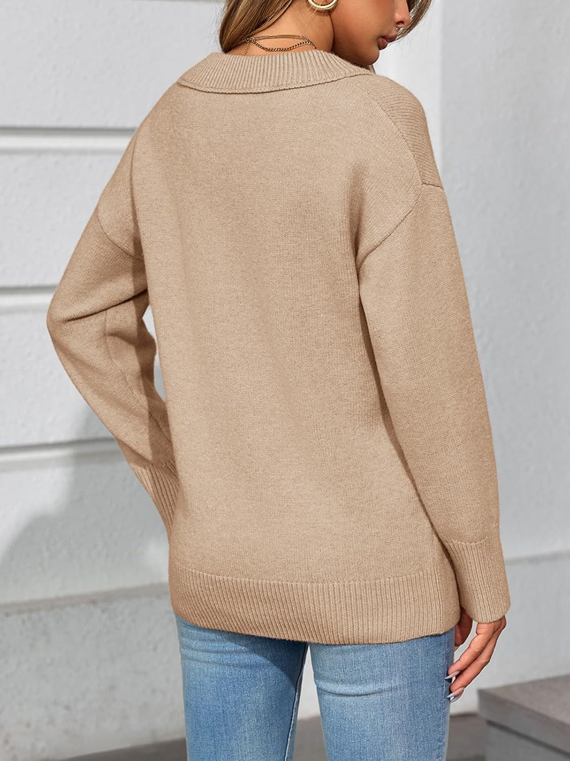 Saodimallsu Womens Fall Tunic Sweaters Long Sleeve Chunky Knit V Neck Casual Loose Fit Pullover Tops - Image 5