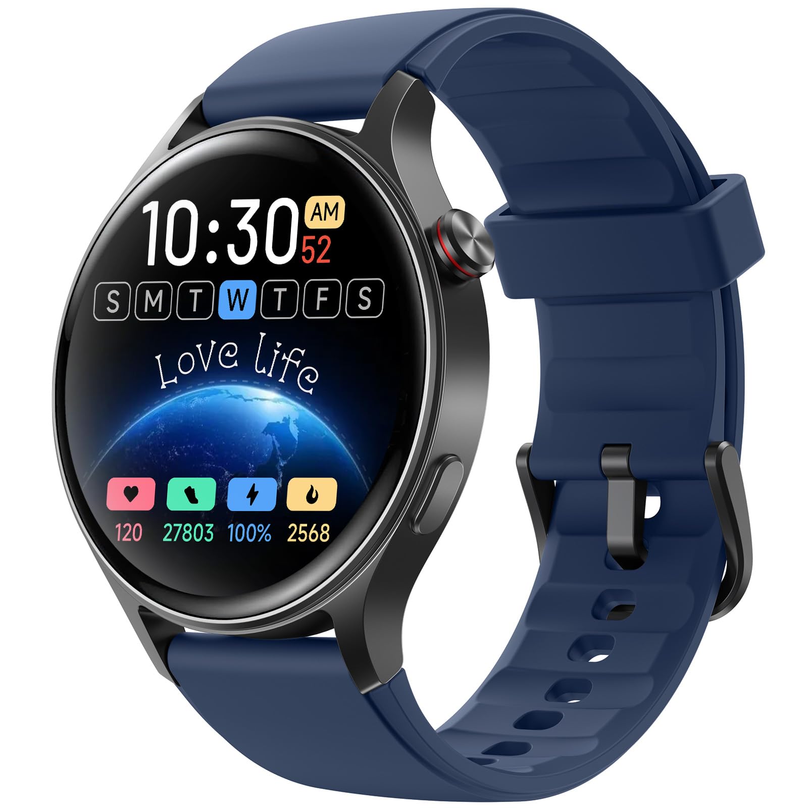 Fitpolo Smart Watch for Men Women,1.32" AMOLED Fitness Tracker (Navy Blue)