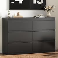 JOCOEVOL Modern Black 6 Drawer Dresser for Bedroom - Wood Chest of Drawers with Metal Rails, Anti-Tip Kit, Spacious Storage