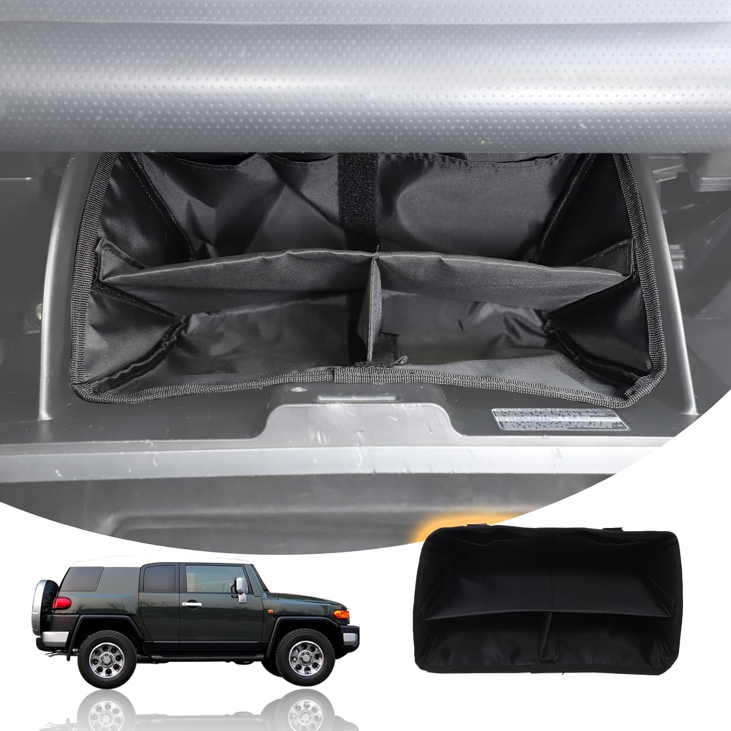LLKUANG Car Glove Box Organizer Compatible with Toyota FJ Cruiser 2007-2021,Foldable Glove Box Dividers Insert Organizer Bag,Oxford Cloth Glove Box Compartment Organizer,Space-Saving Accessory