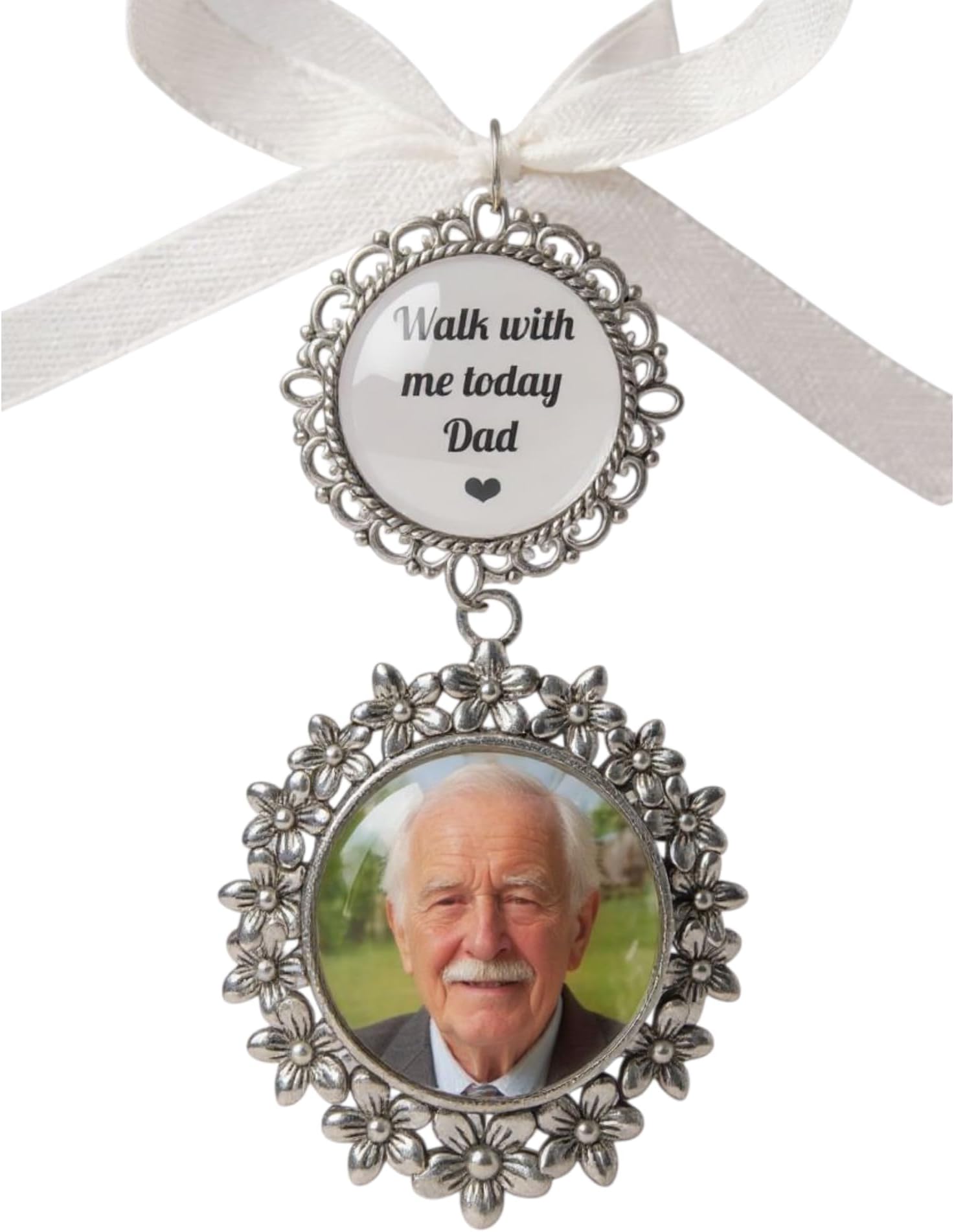 Photo Bouquet Ornament Walk With Me Dad Picture Wedding Bridal Charm Memory Picture Personalised Image Charm