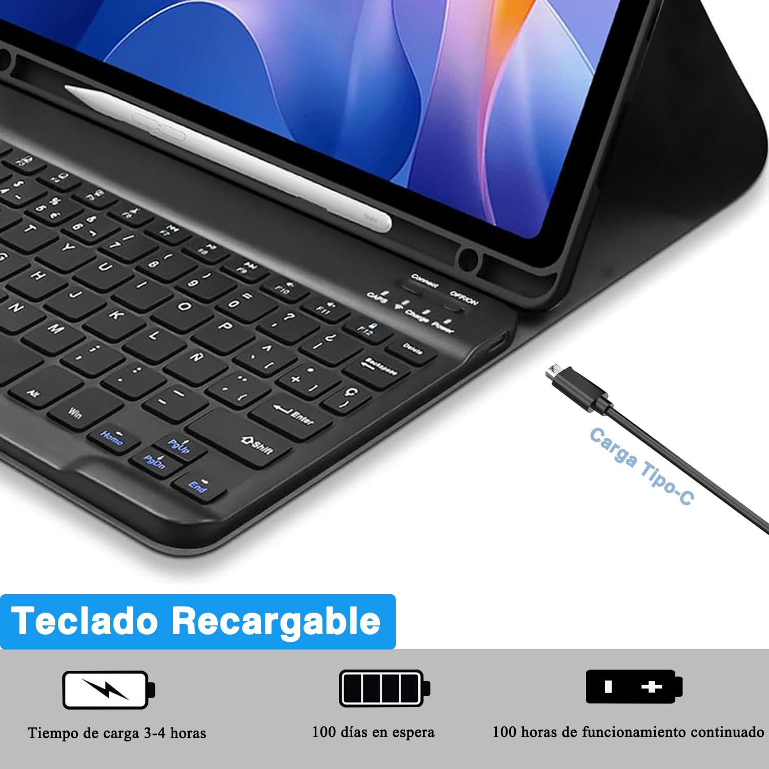 Funda Teclado para Xiaomi Redmi Pad 2 /Redmi Pad SE 11 Pulgada, Español Ñ Bluetooth Magnético, Smart Funda con Teclado QWERTY para Xiaomi Redmi Pad 2 /Redmi Pad SE 11”, Negro