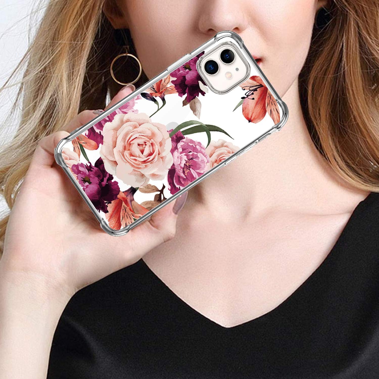 hepix Floral iPhone 11 Rose Case iPhone 11 Clear Cases, Blossom Flowers iPhone 11 Phone Case, Slim Protective TPU Case for iPhone 11 (6.1") 2019, iPhone 11 Case for Women, Purple Pink Roses