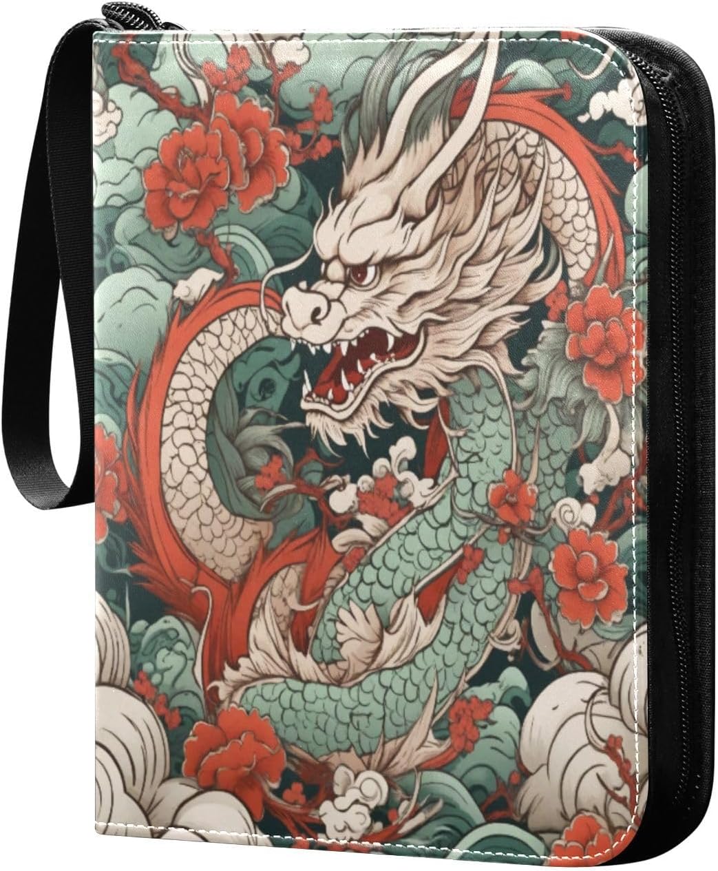 Japanese Dragon Card Binder 4-Pocket, 400 Pockets PU Waterproof Zippered Collector Card Album with 50 Removable Sleeves for Trading, Game Cards