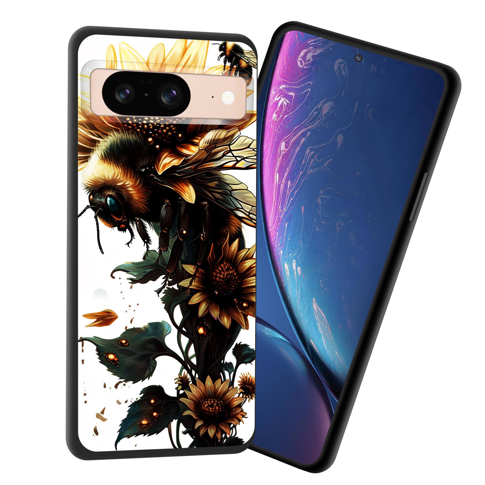 for Pixel 8a Case,Premium Soft Silicone Slim Rubber Full Body Drop Protection Shockproof Cover Phone Case for Google Pixel 8a,Bumblebee on Sunflower