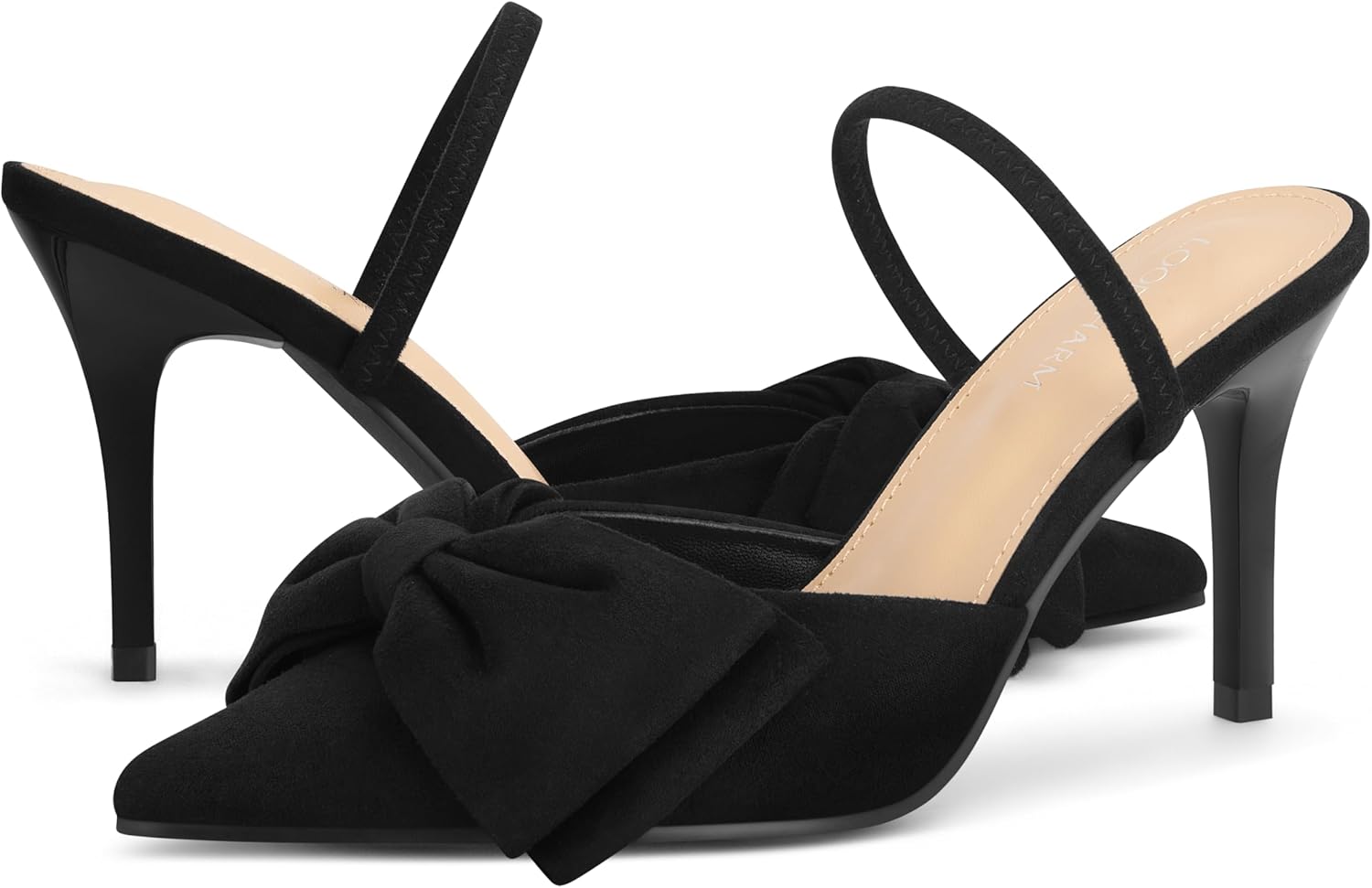 Women's Closed Pointed Toe Slingback Pumps with Big Bow Elastic Strap 3.5 Inch Stiletto Heels Dress Shoes - Image 5