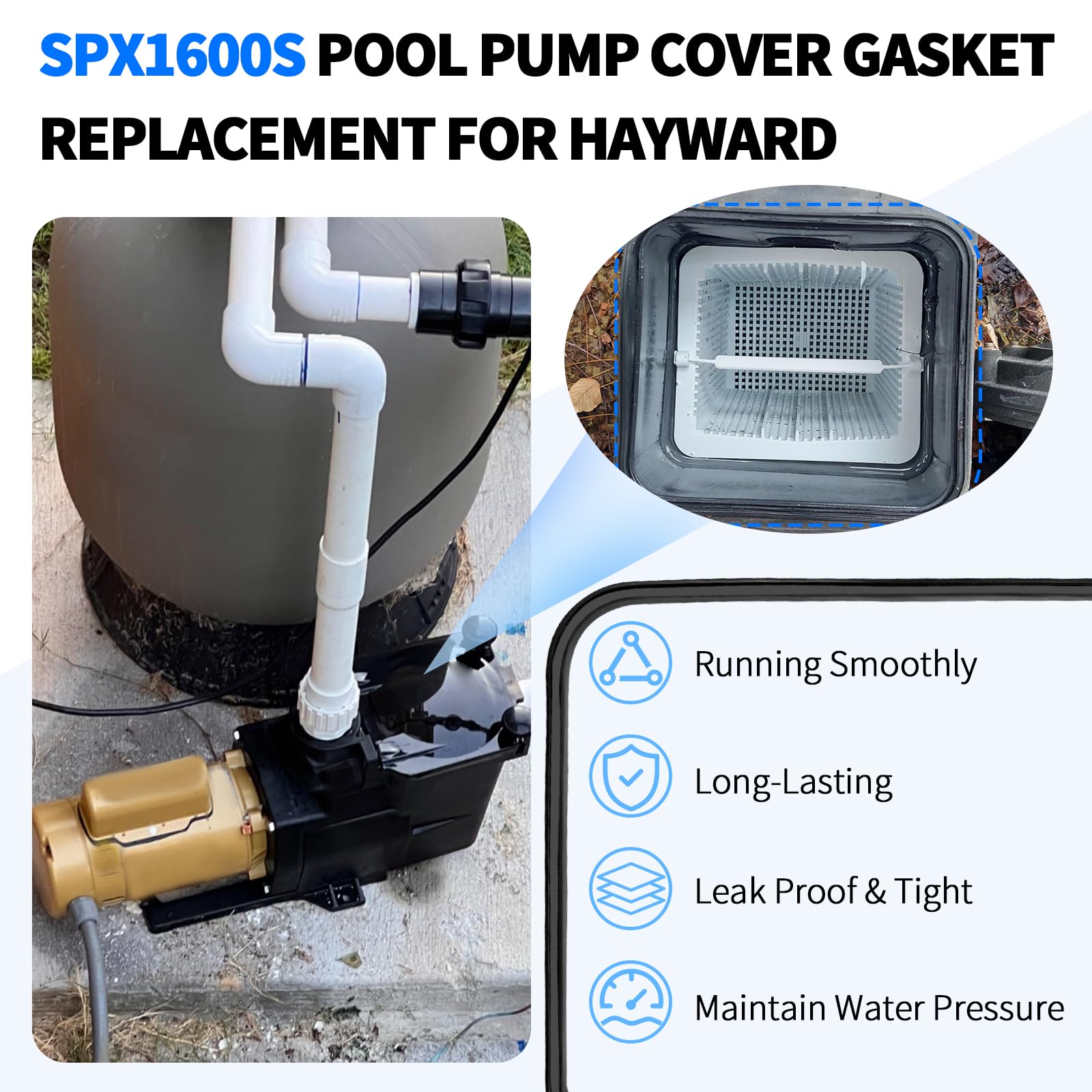 SPX1600S - Junta de cubierta de bomba de piscina compatible con Hayward Super Pump, junta de filtro de piscina compatible con bombas SP1600X SP2600 SP2600X, O-177 repuesto para juntas de tapa de