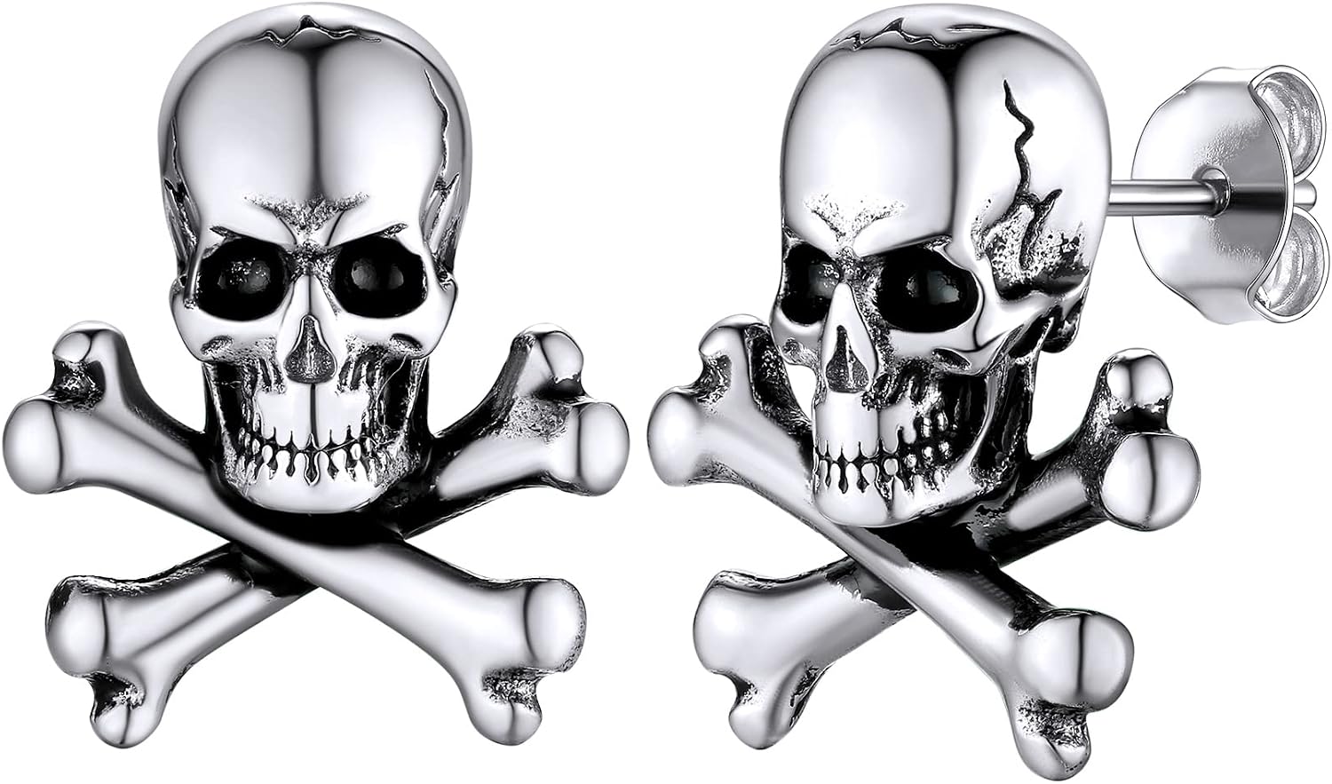 GoldChic Jewelry Skull Earrings Studs For Men, Stainless Steel Retro Vintage Gothic Skeleton Huggie Earrings, Halloween Gifts Hip Hop Jewelry for Man