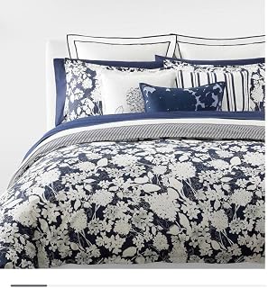 Lauren Ralph Lauren Navy Blue Floral Reese King 3 pc Duvet Cover Set Shams Grey White