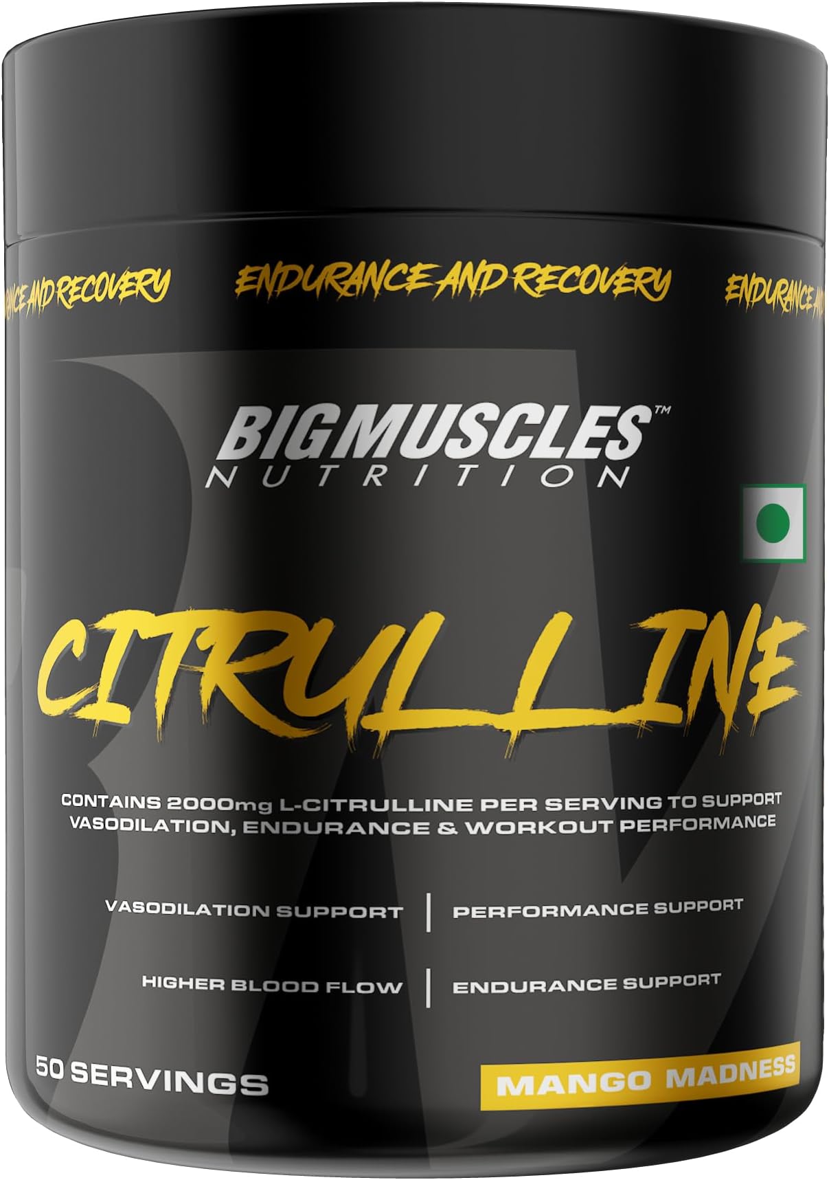 Bigmuscles Nutrition Citrulline Malate [50 Servings, Mango Madness]|2000 Mg|Pre Workout Powder|Enhance Muscle Pumps|Improve Muscle Vascularity|Nitric Oxide Booster| 100 Gm