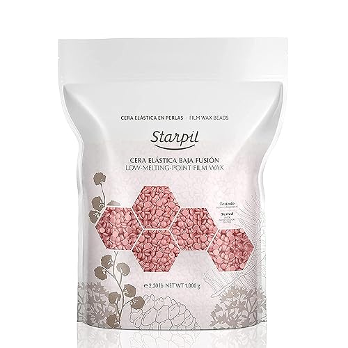 Starpil Cera de 35.27 oz 2.2 libras de cera dura rosa para depilación sin dolor, cuentas de cera sin tirantes, mezcla de polímeros, cera de baja