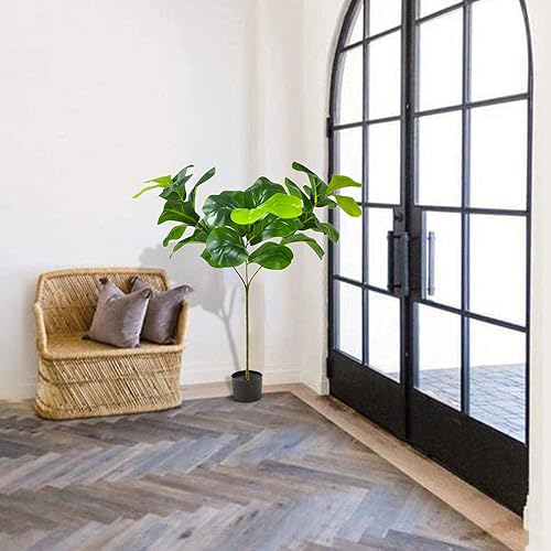 Miniatura 4 de Boagkaah - Plantas artificiales de 25.6 pulgadas, hoja de violín, higuera sintética, ficus, arbustos falsos, vegetación para jardín, porche,