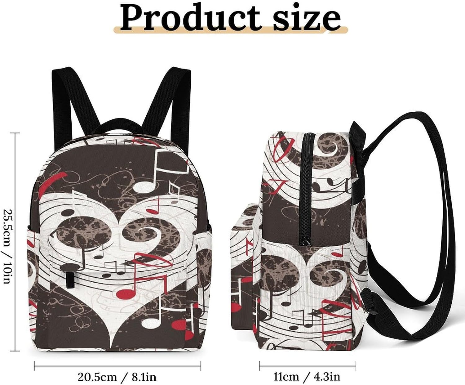 Music Symbols Love Casual Daypack Personal Item Bag Backpack image 2